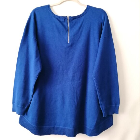 NWT Cable & Gauge Womens Blue Scoop Neck Back Zip Drop Shoulder Sweater Size 1X - Picture 2 of 7
